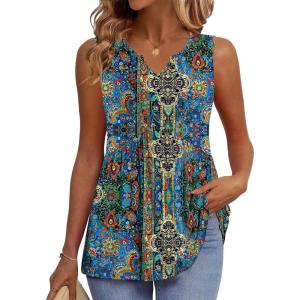 image:imageZeagoo Womens Tank Tops 2026 Sleeveless V Neck Loose Fit Casual Flowy Boho Beach Summer ShirtsPrint Mz779