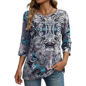 image:imageZeagoo Womens Tops 34 Length Sleeve Blouses Dressy Casual Shirt Pleated Front Tunic Floral Printed Spring ClothesBobo Blue 906