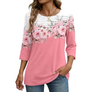 image:imageZeagoo Womens Tops 34 Length Sleeve Blouses Dressy Casual Shirt Pleated Front Tunic Floral Printed Spring ClothesFloral Pink 122