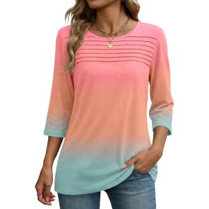 image:imageZeagoo Womens Tops 34 Length Sleeve Blouses Dressy Casual Shirt Pleated Front Tunic Floral Printed Spring ClothesGradient Blue Pink 218