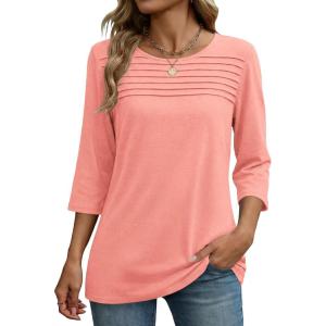 image:imageZeagoo Womens Tops 34 Length Sleeve Blouses Dressy Casual Shirt Pleated Front Tunic Floral Printed Spring ClothesPink