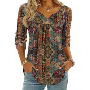 image:imageZeagoo Womens Tops Long Sleeve Shirts Boho Tops for Women 2026 Fall Blouses Ladies Sweatshirts Spring Fashion ClothingA01ethnic Style