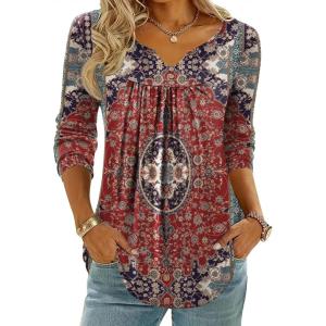 image:imageZeagoo Womens Tops Long Sleeve Shirts Boho Tops for Women 2026 Fall Blouses Ladies Sweatshirts Spring Fashion ClothingEthnic Rug Pattern