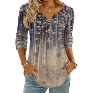 image:imageZeagoo Womens Tops Long Sleeve Shirts Boho Tops for Women 2026 Fall Blouses Ladies Sweatshirts Spring Fashion ClothingGradient Retro Flowers