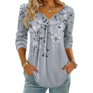 image:imageZeagoo Womens Tops Long Sleeve Shirts Boho Tops for Women 2026 Fall Blouses Ladies Sweatshirts Spring Fashion ClothingGrey Print