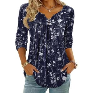 image:imageZeagoo Womens Tops Long Sleeve Shirts Boho Tops for Women 2026 Fall Blouses Ladies Sweatshirts Spring Fashion ClothingNavy Blue Flowers