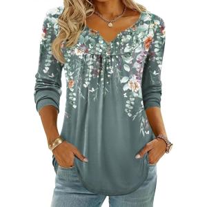 image:imageZeagoo Womens Tops Long Sleeve Shirts Boho Tops for Women 2026 Fall Blouses Ladies Sweatshirts Spring Fashion ClothingPlants Flowers