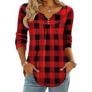 image:imageZeagoo Womens Tops Long Sleeve Shirts Boho Tops for Women 2026 Fall Blouses Ladies Sweatshirts Spring Fashion ClothingRed Plaid
