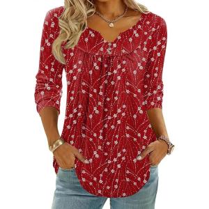 image:imageZeagoo Womens Tops Long Sleeve Shirts Boho Tops for Women 2026 Fall Blouses Ladies Sweatshirts Spring Fashion ClothingRed White Print