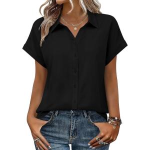 image:imageZeagoo Womens Tops Short Sleeve Shirts Button Down Casual Blouses V Neck Outfits Summer Spring Clothes 2026Black