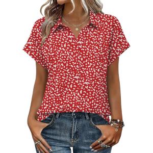 image:imageZeagoo Womens Tops Short Sleeve Shirts Button Down Casual Blouses V Neck Outfits Summer Spring Clothes 2026Polka Dot White