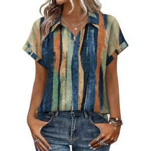 image:imageZeagoo Womens Tops Short Sleeve Shirts Button Down Casual Blouses V Neck Outfits Summer Spring Clothes 2026Stripe1