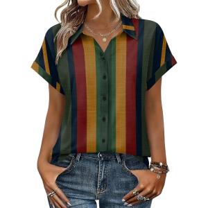 image:imageZeagoo Womens Tops Short Sleeve Shirts Button Down Casual Blouses V Neck Outfits Summer Spring Clothes 2026Stripe2
