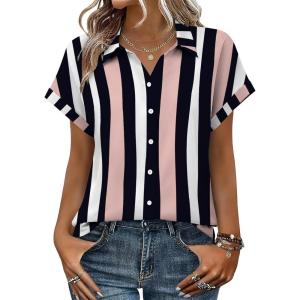 image:imageZeagoo Womens Tops Short Sleeve Shirts Button Down Casual Blouses V Neck Outfits Summer Spring Clothes 2026Stripe3