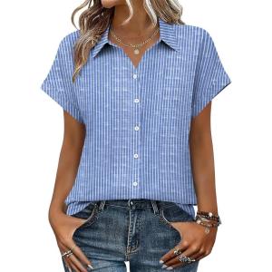 image:imageZeagoo Womens Tops Short Sleeve Shirts Button Down Casual Blouses V Neck Outfits Summer Spring Clothes 2026Stripe4