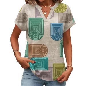 image:imageZeagoo Womens Tops Short Sleeve Summer V Neck Shirts Work Blouses Business Outfits Fashion ClothingBlack Khaki Dots