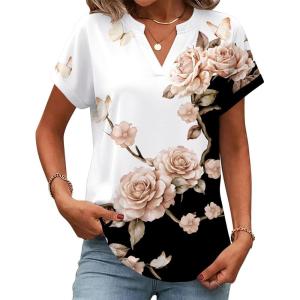 image:imageZeagoo Womens Tops Short Sleeve Summer V Neck Shirts Work Blouses Business Outfits Fashion ClothingFloral Black