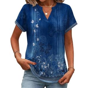 image:imageZeagoo Womens Tops Short Sleeve Summer V Neck Shirts Work Blouses Business Outfits Fashion ClothingFloral Blue