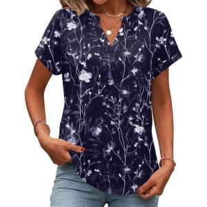 image:imageZeagoo Womens Tops Short Sleeve Summer V Neck Shirts Work Blouses Business Outfits Fashion ClothingFloral Navy