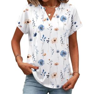 image:imageZeagoo Womens Tops Short Sleeve Summer V Neck Shirts Work Blouses Business Outfits Fashion ClothingFloral White