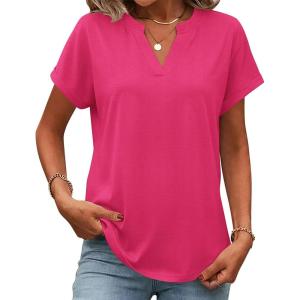 image:imageZeagoo Womens Tops Short Sleeve Summer V Neck Shirts Work Blouses Business Outfits Fashion ClothingHot Pink