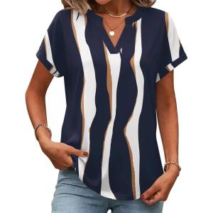 image:imageZeagoo Womens Tops Short Sleeve Summer V Neck Shirts Work Blouses Business Outfits Fashion ClothingStriped 327