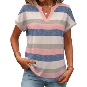 image:imageZeagoo Womens Tops Short Sleeve Summer V Neck Shirts Work Blouses Business Outfits Fashion ClothingStriped 669
