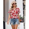 image:imageZeagoo Womens Button Down Shirt Short Sleeve Blouse V Neck Dressy Casual Business Work Tops with Pocket SXXLFloral Red