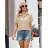 image:imageZeagoo Womens Button Down Shirt Short Sleeve Blouse V Neck Dressy Casual Business Work Tops with Pocket SXXLKhaki