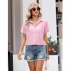 image:imageZeagoo Womens Button Down Shirt Short Sleeve Blouse V Neck Dressy Casual Business Work Tops with Pocket SXXLPink