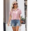 image:imageZeagoo Womens Button Down Shirt Short Sleeve Blouse V Neck Dressy Casual Business Work Tops with Pocket SXXLPink Stripes