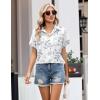 image:imageZeagoo Womens Button Down Shirt Short Sleeve Blouse V Neck Dressy Casual Business Work Tops with Pocket SXXLWhite Leaves