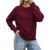 image:imageZeagoo Fall Sweaters for Women 2026 Long Sleeve Crewneck Ribbed Knit Pullover Sweater Loose Fit Basic Jumper TopsA Wine Red