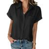 image:imageZeagoo Womens Button Down Shirt Short Sleeve Blouse V Neck Dressy Casual Business Work Tops with Pocket SXXLBlack