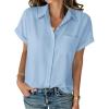 image:imageZeagoo Womens Button Down Shirt Short Sleeve Blouse V Neck Dressy Casual Business Work Tops with Pocket SXXLBlue