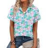 image:imageZeagoo Womens Button Down Shirt Short Sleeve Blouse V Neck Dressy Casual Business Work Tops with Pocket SXXLColorful Coral