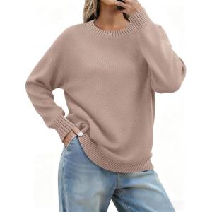 image:imageZeagoo Fall Sweaters for Women 2026 Long Sleeve Crewneck Ribbed Knit Pullover Sweater Loose Fit Basic Jumper TopsA Apricot