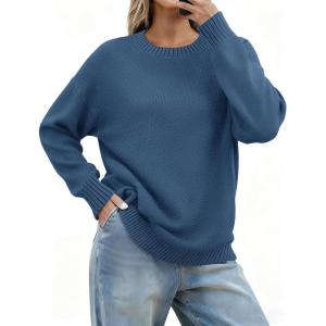 image:imageZeagoo Fall Sweaters for Women 2026 Long Sleeve Crewneck Ribbed Knit Pullover Sweater Loose Fit Basic Jumper TopsA Blue