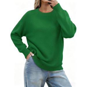 image:imageZeagoo Fall Sweaters for Women 2026 Long Sleeve Crewneck Ribbed Knit Pullover Sweater Loose Fit Basic Jumper TopsA Green