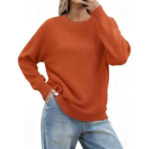 image:imageZeagoo Fall Sweaters for Women 2026 Long Sleeve Crewneck Ribbed Knit Pullover Sweater Loose Fit Basic Jumper TopsA Orange