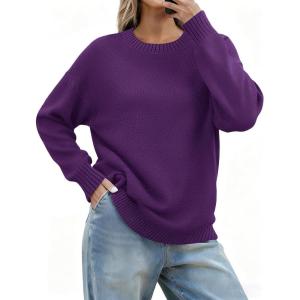 image:imageZeagoo Fall Sweaters for Women 2026 Long Sleeve Crewneck Ribbed Knit Pullover Sweater Loose Fit Basic Jumper TopsA Purple