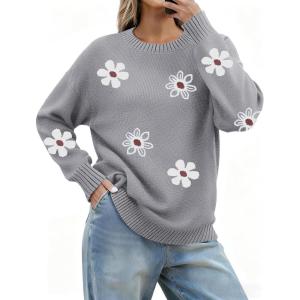 image:imageZeagoo Fall Sweaters for Women 2026 Long Sleeve Crewneck Ribbed Knit Pullover Sweater Loose Fit Basic Jumper TopsAa Flower192