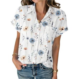 image:imageZeagoo Womens Button Down Shirt Short Sleeve Blouse V Neck Dressy Casual Business Work Tops with Pocket SXXLFloral White