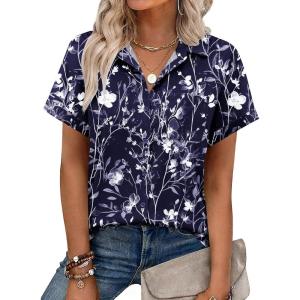image:imageZeagoo Womens Button Down Shirt Short Sleeve Blouse V Neck Dressy Casual Business Work Tops with Pocket SXXLNavy Floral