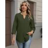image:imageZeagoo Button Down Shirts for Women 34 Sleeve Linen Cotton V Neck Tops Dressy Casual Loose Work BlousesArmy Green