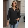 image:imageZeagoo Button Down Shirts for Women 34 Sleeve Linen Cotton V Neck Tops Dressy Casual Loose Work BlousesBlack