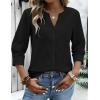 image:imageZeagoo Button Down Shirts for Women 34 Sleeve Linen Cotton V Neck Tops Dressy Casual Loose Work BlousesBlack
