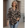 image:imageZeagoo Button Down Shirts for Women 34 Sleeve Linen Cotton V Neck Tops Dressy Casual Loose Work BlousesBlack Hawaiiansf209