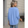 image:imageZeagoo Button Down Shirts for Women 34 Sleeve Linen Cotton V Neck Tops Dressy Casual Loose Work BlousesBlue