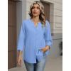 image:imageZeagoo Button Down Shirts for Women 34 Sleeve Linen Cotton V Neck Tops Dressy Casual Loose Work BlousesBlue